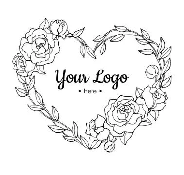 Vector hand drawn rose wreath in heart shape illustration. Stock Illustration