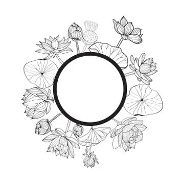 Vector hand drawn round floral frame. Stock Illustration
