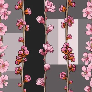Vector hand drawn sakura, cherry seamless pattern Stockillustratie