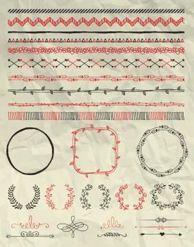 Vector Hand Drawn Seamless Borders on Crumpled Paper Stock Illustration
