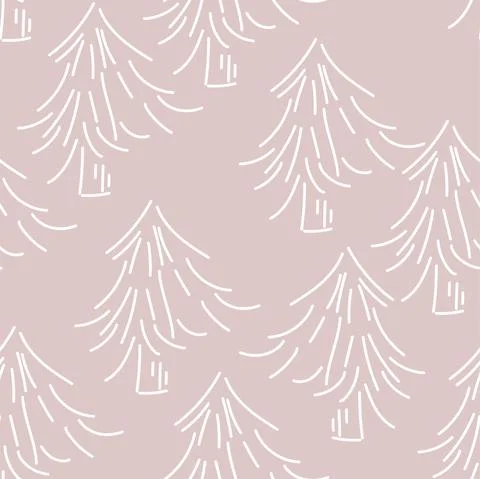 Vector. Hand drawn seamless christmas pattern, linear christmas tree Stock Illustration