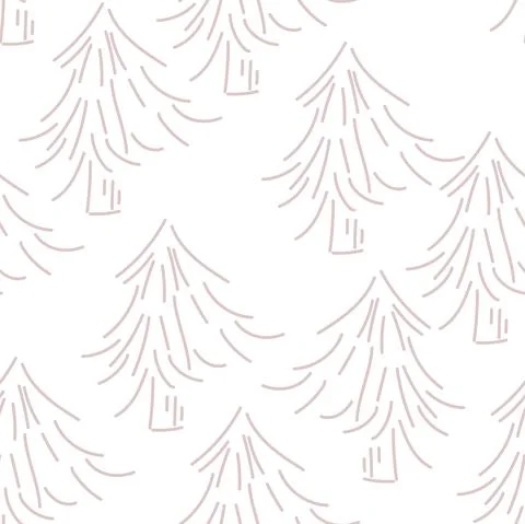 Vector. Hand drawn seamless christmas pattern, linear christmas tree Stock Illustration