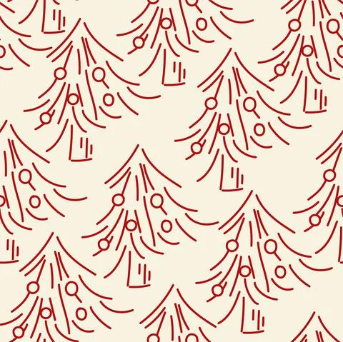 Vector. Hand drawn seamless christmas pattern, linear christmas tree イラスト素材
