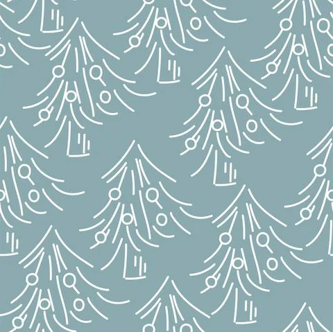 Vector. Hand drawn seamless christmas pattern, linear christmas tree イラスト素材