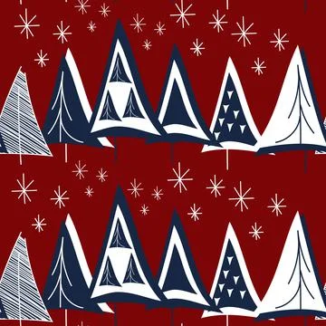 Vector. Hand-drawn seamless Christmas pattern, linear perforated  tree Stock Illustration