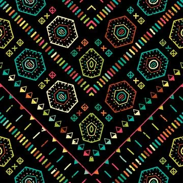 Vector hand drawn seamless folk pattern. Tribal design. Ethnic background Stockillustratie