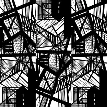 Vector hand-drawn seamless pattern with abstract urban ornament 库存插图