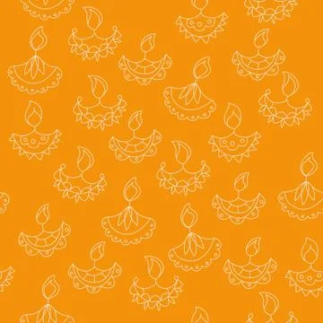 Vector hand drawn seamless pattern with Diwali symbols. holiday background Stock Illustration