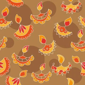 Vector hand drawn seamless pattern with Diwali symbols. holiday background Stock Illustration
