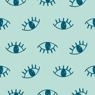 Vector hand drawn seamless pattern with cute open eyes Stock Illustration