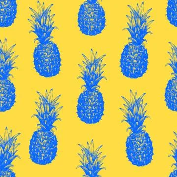 Vector hand drawn seamless pattern with pineapple. Tropical summer fruit Stock Illustration