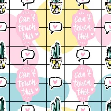 Vector hand drawn seamless pattern with cute cactus and abstract elements. Stockillustratie