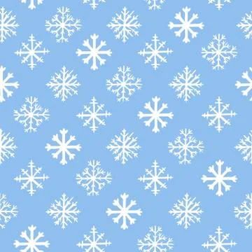 Vector hand drawn seamless pattern with white snowflakes on blue background Stock Illustration