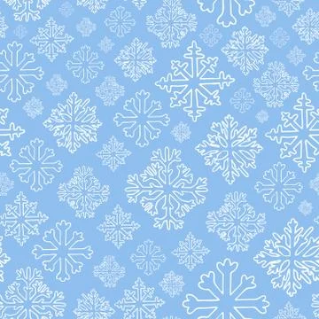 Vector hand drawn seamless pattern with white snowflakes on blue background 스톡 일러스트