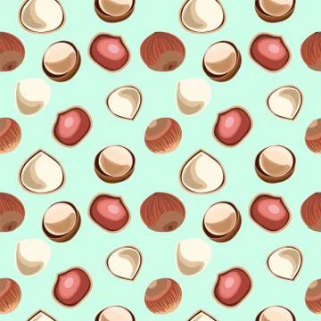 Vector hand drawn seamless pattern Hazelnuts. Stock Illustration