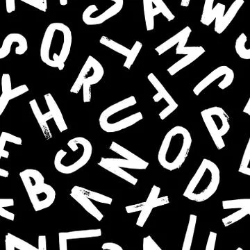 Vector hand-drawn seamless pattern with alphabet. Calligraphy font. Stock Illustration