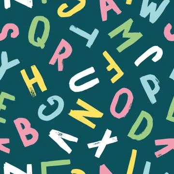 Vector hand-drawn seamless pattern with alphabet. Calligraphy font. Stock Illustration