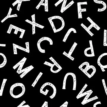 Vector hand-drawn seamless pattern with alphabet. Calligraphy font. Stock Illustration