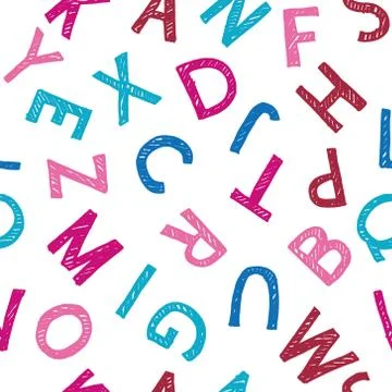 Vector hand-drawn seamless pattern with alphabet. Calligraphy font. Stock Illustration