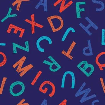 Vector hand-drawn seamless pattern with alphabet. Calligraphy font. Stock Illustration