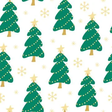 Vector hand drawn seamless pattern with Christmas trees on white. Illustrazione stock