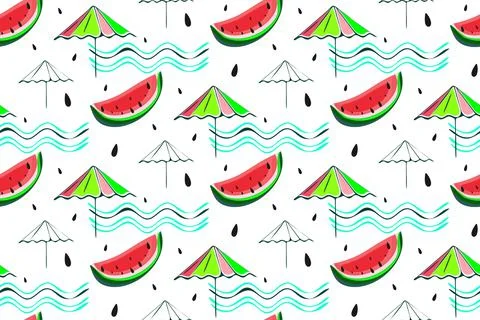 Vector hand drawn seamless pattern, summer minimalistic style, sea, transparent Stock Illustration