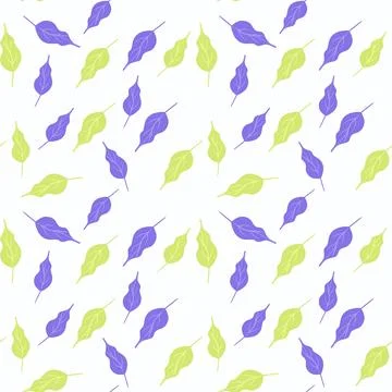 Vector hand drawn seamless pattern with leaves in purple and green on white Stock Illustration