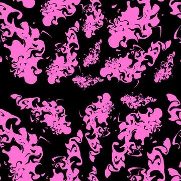 Vector hand drawn seamless pattern with abstract blots in pink color on black Stock Illustration