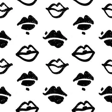 Vector hand drawn seamless pattern with lips. Abstract fashion background. .. Stock Illustration