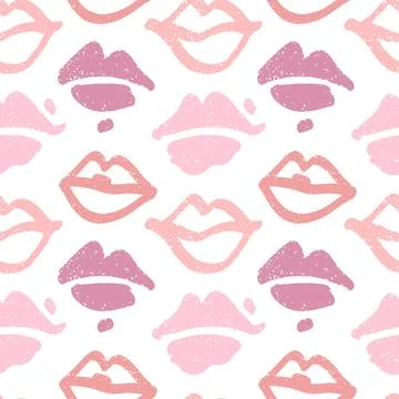 Vector hand drawn seamless pattern with lips. Abstract fashion background. .. Stock Illustration