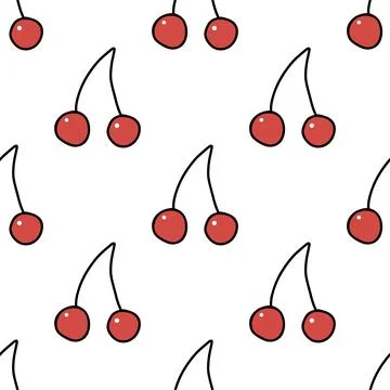 Vector hand drawn seamless pattern cherry on white background Stock Illustration