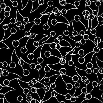 Vector hand drawn seamless pattern cherry on white background Stock Illustration