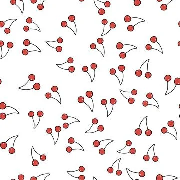 Vector hand drawn seamless pattern cherry on white background Stock Illustration