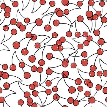 Vector hand drawn seamless pattern cherry on white background Stock Illustration