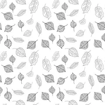 Vector hand drawn seamless pattern of fall leaves of birch, oak, maple, ash イラスト素材