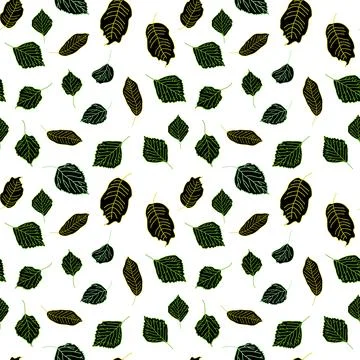 Vector hand drawn seamless pattern of fall leaves of birch, oak, maple, ash Illustrazione stock