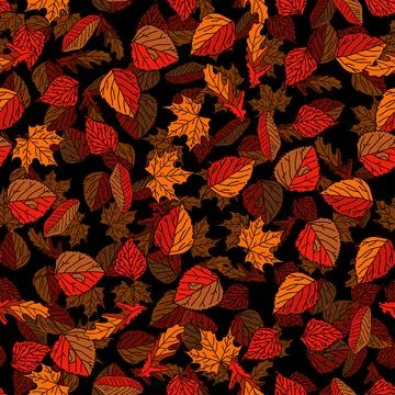 Vector hand drawn seamless pattern of fall leaves of birch, oak, maple, ash 스톡 일러스트