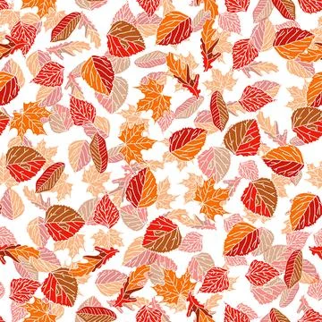 Vector hand drawn seamless pattern of fall leaves of birch, oak, maple, ash 스톡 일러스트