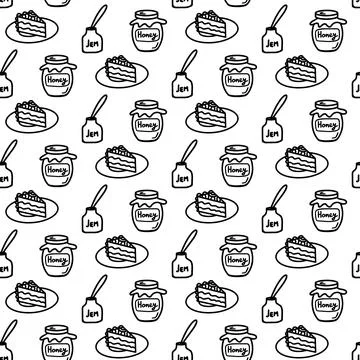 Vector hand drawn seamless pattern with different sweet icons isolated on white Stock Illustration