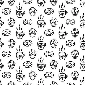 Vector hand drawn seamless pattern with different kitchen icons isolated on Stock Illustration