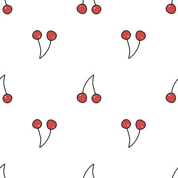 Vector hand drawn seamless pattern cherry on white background Stock Illustration