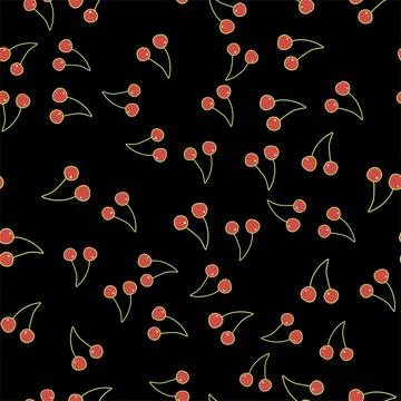 Vector hand drawn seamless pattern cherry on white background Stock Illustration