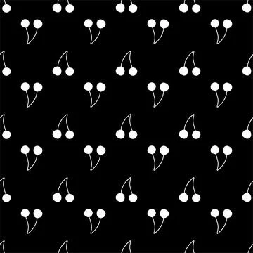 Vector hand drawn seamless pattern cherry on white background Stock Illustration