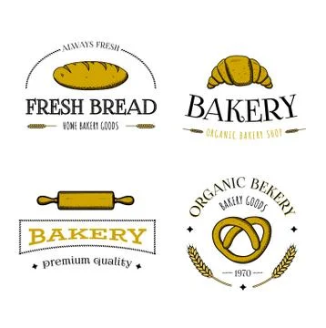 Vector hand drawn set of bakery logos, labels, badges or icons. Stock Illustration