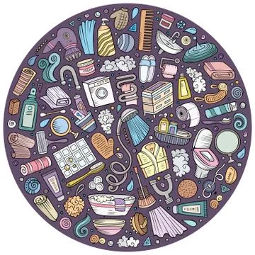 Vector hand drawn set of Bathroom cartoon doodle objects Illustrazione stock