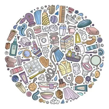 Vector hand drawn set of Bathroom cartoon doodle objects Illustrazione stock
