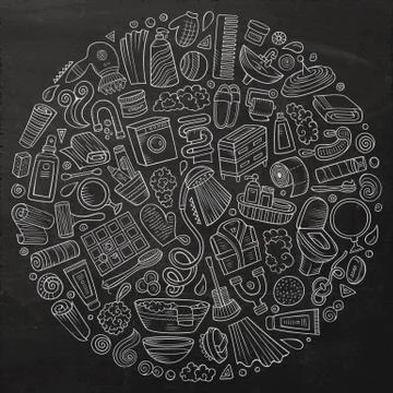 Vector hand drawn set of Bathroom cartoon doodle objects 스톡 일러스트