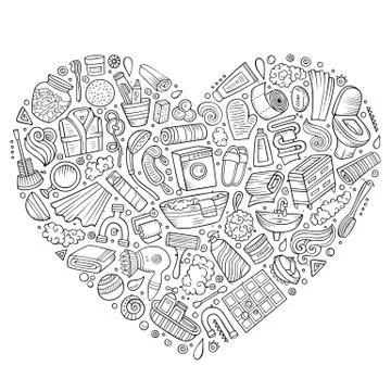 Vector hand drawn set of Bathroom cartoon doodle objects Illustrazione stock