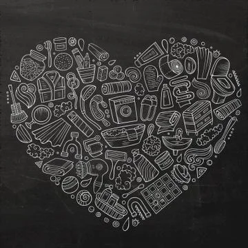 Vector hand drawn set of Bathroom cartoon doodle objects 스톡 일러스트