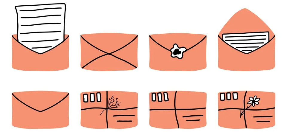 Vector hand-drawn set of envelopes.Envelope letter Stock Illustration